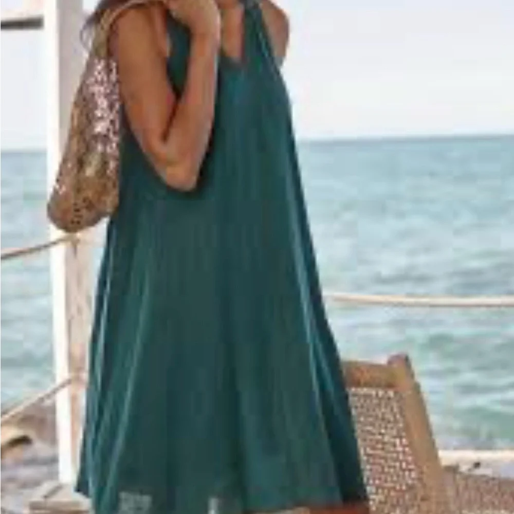 Garnet Hill Dress Womens Size Small Green Gauze Sleeveless Shift Casual Basic - Picture 2 of 10